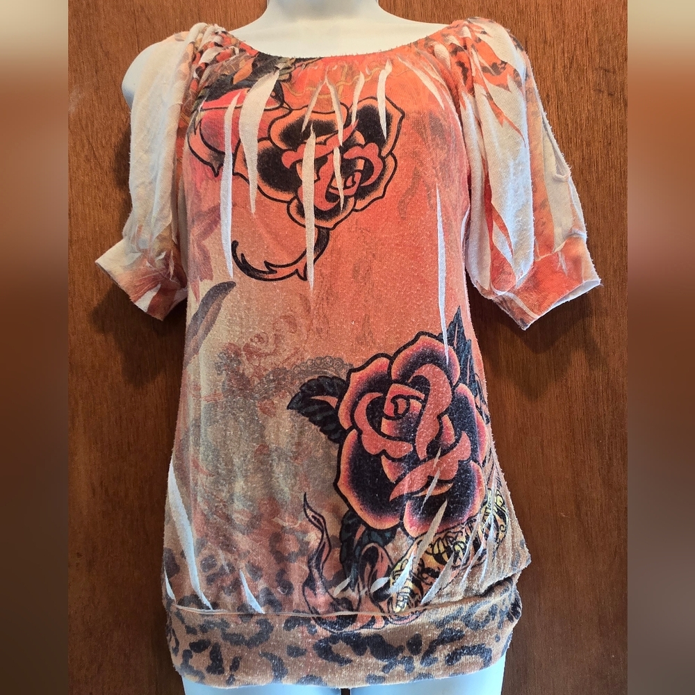 Charlotte Russe Rose Tattoo Flash Knit Lightweight Top SzM - Picture 2 of 8